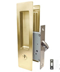 Privacy Pocket Door Lock With Key And Handle, 7 Inch Brushed Gold Invisible Rectangular Edge Pull, For Bathroom And Bedroom