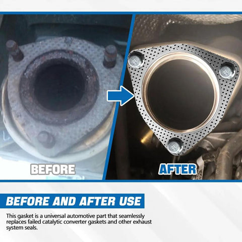 HEVLE 2PCS exhaust gasket, 3.5-inch graphite high-temp, before-and-after view on exhaust flange