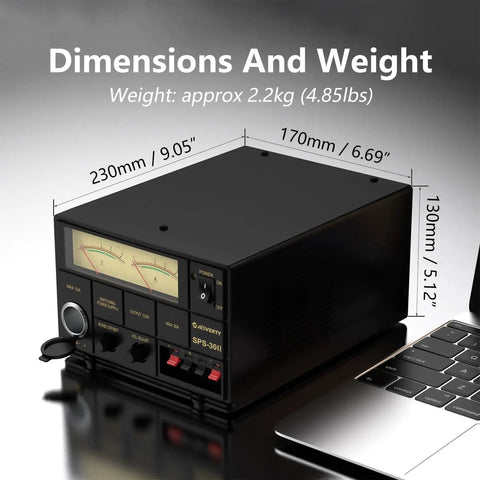 Beefy 30 Amp Benchtop Power Supply Pro Grade Regulated AC To DC Converter dimensions next to laptop