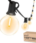 Outdoor String Lights 150 Ft With 75 Shatterproof G40 LED Bulbs 3 Spare Dimmable Warm White 2700K Waterproof Patio Cafe