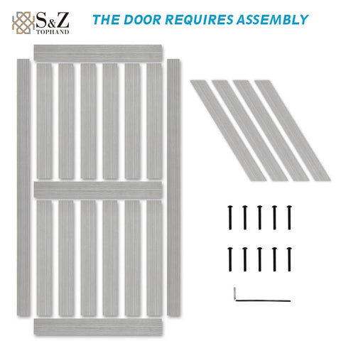 32x84 Inch MDF Light Gray Barn Door With 6.6 Ft Sliding Hardware Kit, Waterproof PVC Double-Sided Slab shown unassembled