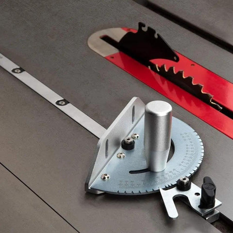 Pro Grade Miter Gauge for Table Saw and Router All Around Woodworking Sled with Multi Angle Scale on a table saw surface