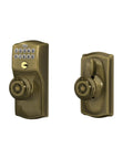 Camelot Keypad Lock With Knob, Keyless Door Entry And Electronic Lock, Flex Lock Auto Lock Option, Antique Brass Finish, FE595 CAM 609 GEO