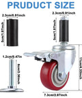 Four Pack Heavy Duty Prep Table Wheels Featuring Silky Smooth Rolling Polyurethane Treads And No Hassle Adjustable Expanding Stem Casters Fit 7/8 To 1 Inch Steel Tubes For Workspaces size diagram showing measurements of wheels and stems.