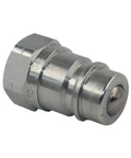 Hydraulic quick-connect male coupler with ball valve, metal, 1/2 in NPT, close-up view