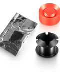 Gear Shift Cable Bushing Repair Kit With Install Tool for Transmission Shifter Cables showing red tool, black bushing, and lubricant pack