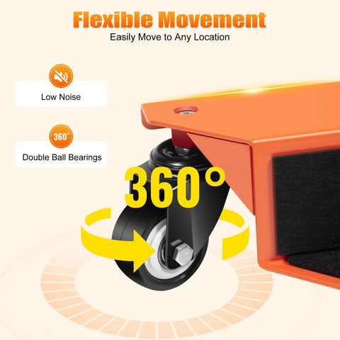 Heavy Duty Furniture Mover Dolly Set Of 4 showing a 360° swivel wheel with double ball bearings for easy movement.