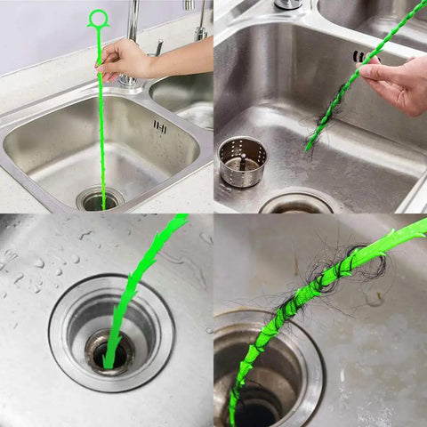 Five In One Drain Snake Kit With Five Pack Flexible Drain Augers For Hair Clog Removal And Easy Drain Fixes, used in sink.
