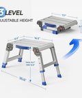 Foldable Aluminum Step Stool For Adults Portable Work Platform That Supports Up To 440 Pounds One Click Folding For Easy Storage Safe And Stable Rust Resistant Construction Great For Home Garage And Shop Tasks 3 level adjustable height