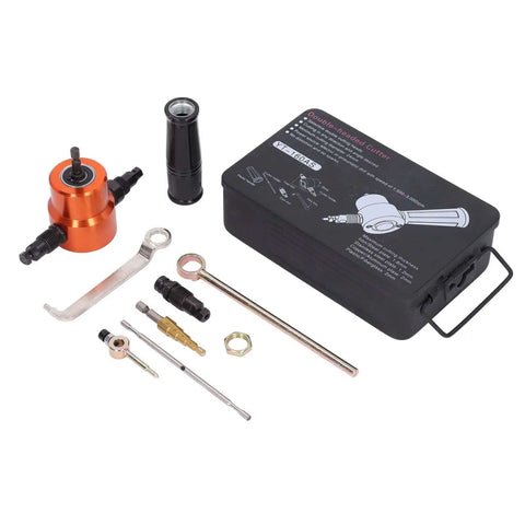 360 Degree Double Head Sheet Metal Cutter And Drilling Tool Electric Nibbler Attachment with accessories and storage case
