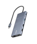 11-In-1 USB-C Docking Hub For Laptops With Dual 4K Monitors, 10Gbps USB-C And USB-A Data Ports, sleek grey design