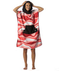 Child wearing Kids Hooded Poncho Towel With Front Pocket Microfiber Quick Dry Swim Cover Up For Boys And Girls For Beach And Pool Absorbent