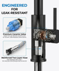 Close-up of Kitchen Faucet with Glass Rinser, Pull Down Sprayer, 3 Water Modes showing premium ceramic valve and reinforced hose.