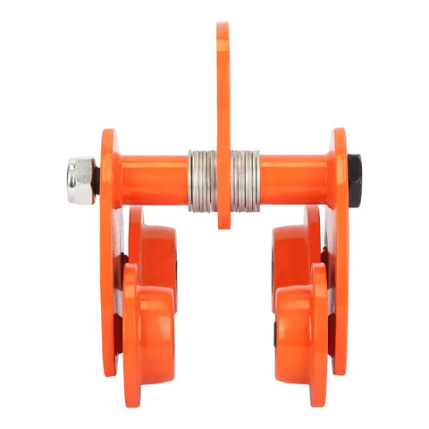 Front view of Workhorse 2 Ton Manual I Beam Trolley With Dual Wheels Track Roller For Straight And Curved Beams 4400 Lbs Capacity