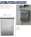 Tough As Nails Waterproof Stainless Steel EV Charger Cover with combination lock, dimensions 50cm x 70cm, mounted on wall.