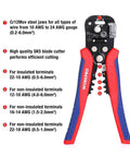 Self Adjusting Wire Stripper And Crimper With Automatic Cutting For Copper And Aluminum Wire 8 Inch 3 In 1 Pliers with red and blue handles