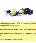 Dual Channel MB-102 Breadboard Power Supply Module 3.3V 5V Output For Arduino Projects, Plug And Play USB Or DC Powered, shown on white background