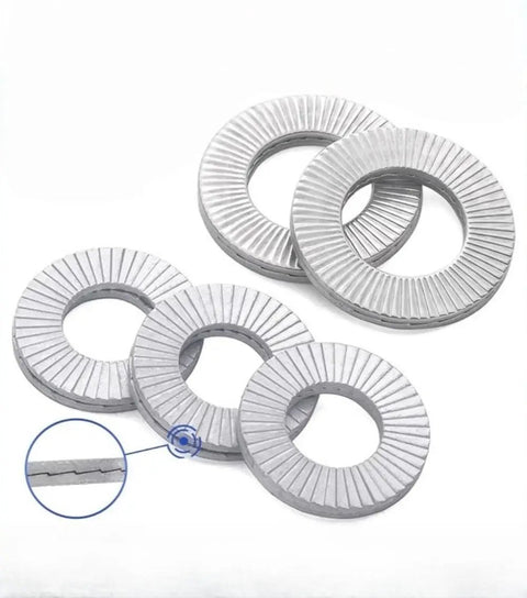 Double Layer Self Locking Washers That Keep Bolts Tight Under Vibration Belleville Style Locking Fasteners For Automotive Industrial Machinery Construction Equipment And Maintenance 1 Inch Stainless Steel Or Dacromet Coated, stacked washers