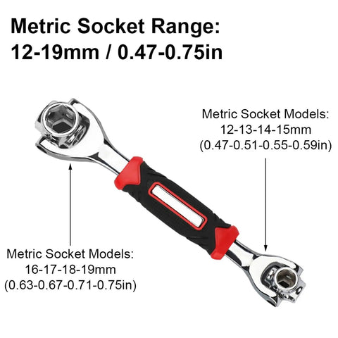 8 In 1 Socket Wrench Set Ultra Versatile Hex Wrench Made From Chrome Vanadium Steel With Non Slip Handle shown with sizes 12-19mm