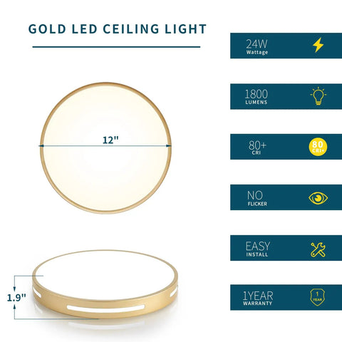 12 Inch LED Flush Mount Ceiling Light Two Pack Dimmable 24W 2400 Lumens Close To Ceiling With 5CCT Color Temp for versatile installations