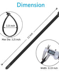 Diagram of Heavy Duty Zip Ties 12 Inch 1200 Pack Black UV Resistant Cable Ties with measurements 12 in length, 0.19 in width, 3.25 in dia