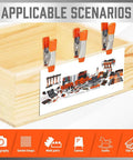 10 Piece 2 Inch Spring Clamp Set attached to a wooden box, showcasing nickel plated steel build with ergonomic handles for crafts.