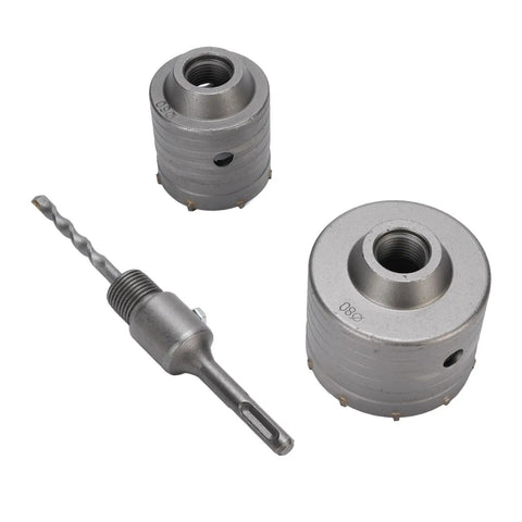 Get The Heavy Duty Hole Saw Kit With Rock Solid Tungsten Steel Built Tough To Blast Through Brick Cement And Concrete Like A Boss For Those Big 60mm and 80mm Jobs That Need Serious Grit And Precision Without Getting Clogged Up By Dust., 60mm and 80mm tungsten steel hole saw kit with drill bit for brick and concrete
