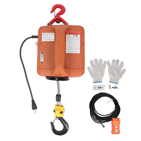 Heavy Duty Electric Hoist Winch 660 LB Capacity With 1500W Motor For Garage Use, 25 Foot Lift Height And Fast Speed Plus Us Plug Power kit with hook, gloves, and remote.