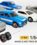 Four Piece 1 By 64 Scale Wheel And Tire Set With Real Riders Rims And Axles For RC Diecast Cars DIY Model Black Five Star Red Line Finish