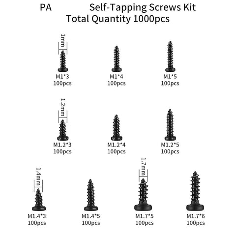 Hella Strong 1200 Piece Micro Tapping Screws Tight Cross Drive Threads Sleek Flat Heads Zero Slack For Circuit Boards And Diy Crafts Ready To Go Boxed Set For Effortless Assembly with various sizes.