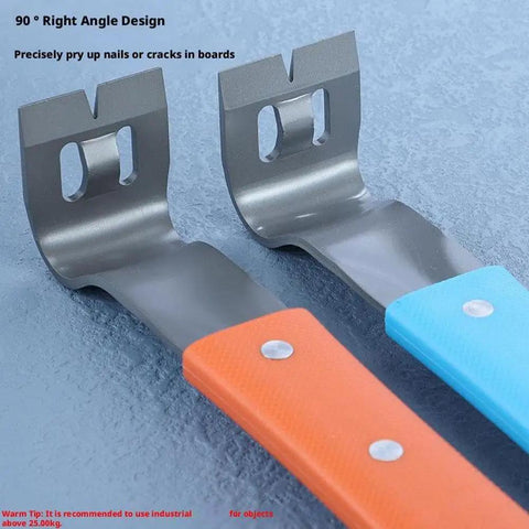 Heavy Duty Flat Pry Bar With Nail Puller, Forged Carbon Steel Utility Bar With Curved Claw And Right Angle Precision Tip, angled view