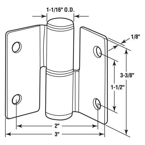 Stamped Stainless Steel Satin Finish Left Hand Door Hinges 3 in x 3-3/8 in, 1/8 in Thick Dimensions and Installation Guide