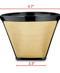 Front view of Permanent Number Four Cone Coffee Filter Stainless Steel Eco Friendly Reusable Gold Mesh Fits Most Drip Coffee Makers