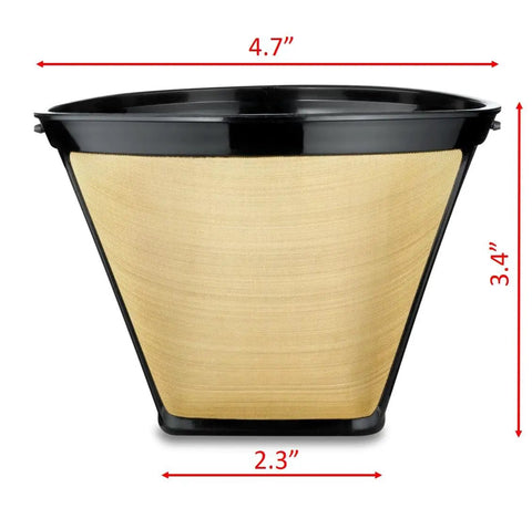 Front view of Permanent Number Four Cone Coffee Filter Stainless Steel Eco Friendly Reusable Gold Mesh Fits Most Drip Coffee Makers