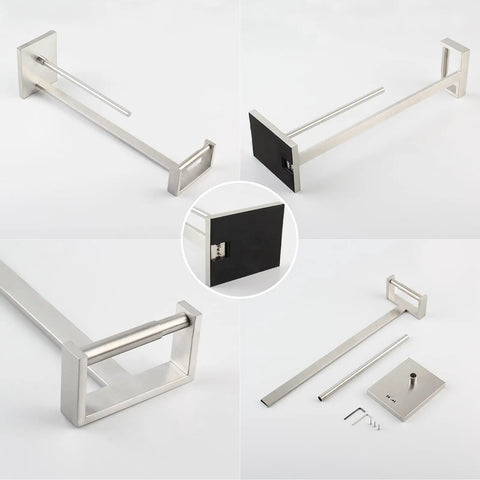 Free Standing Toilet Paper Holder for Bathroom Made From SUS 304 Stainless Steel With Brushed Finish components and base.