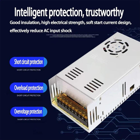 Beefy 360W 12V 30A Auto-Voltage Power Supply For LED Strips CCTV 3D Printers with cooling and protection features