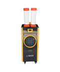 Straight Up Powerhouse Dual Hose Portable Air Conditioner and Commercial Grade Heater with two exhaust hoses and digital display.