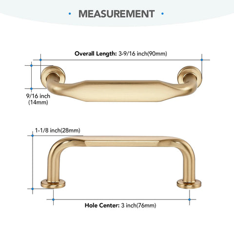 Dimensions of 10 Pack 3 Inch Champagne Bronze Cabinet Handles For Kitchen Bathroom Dresser And Closet Cabinets Solid Zinc Alloy