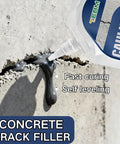 Concrete Patch And Leveler With Heavy Duty Base Seal And Ultra Smooth Finish For Ada Ramps Kicks Bumpy Wheel Catches To The Curb On Walkers Strollers And Wheelchairs, gray liquid being applied into a crack in concrete.