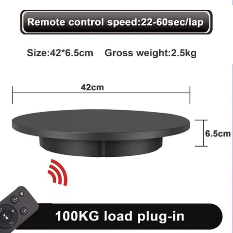 Slick Black Electric Turntable Motorized Rotating Display Stand With Remote Control, 42cm size for product photography.
