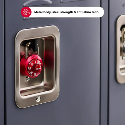 Three Digit Combination Locker Lock Padlock For School And Gym Use, Keyless Security For Lockers, Indoor Use Only, Colors May Vary Red, Preset Convenience And Durable Steel Build, Fits Standard Backset And Door Thickness