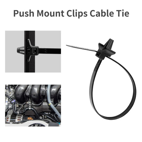 Heavy Duty Nylon Zip Ties Kit 210 Piece Push Mount Self Locking Cable Ties In 5 Sizes UV Resistant close-up and usage view