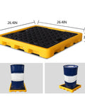 Yellow Nestable Spill Pallet For Oil Drums Leak Proof Tray Garage And Shop Safe Containment With Easy Drainage