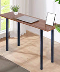 Adjustable 28 Inch Metal Desk Legs Set Of 4 In Heavy Duty Black Finish For Office Desks And Tables with a wooden table top.