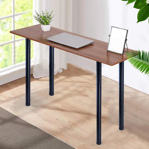Adjustable 28 Inch Metal Desk Legs Set Of 4 In Heavy Duty Black Finish For Office Desks And Tables with a wooden table top.