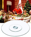 Heavy-Duty 39 Inch Lazy Susan Tabletop Serving Tray Made of Explosion-Proof Tempered Glass shown on festive dining table