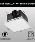 Quiet Bathroom Exhaust Fan With Dope LED Light Ceiling Mount Ventilation dimensions shown