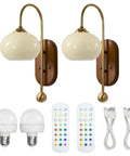 BOKT Battery Operated Light Wall Sconce 2 Pack Wireless Vintage Wall Light with globe bulbs and remote controls.