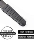 Solid Right Angle Mini Ratchet Wrench 1/4 Inch Dual Drive Head With Hex Socket Adapter showing rubber grip with 6.35mm hex size.