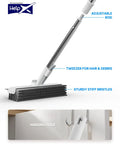 3-In-1 Floor Scrub Brush With Long Reach Handle, Heavy-Duty Stiff Bristles, Squeegee, Tweezers for Grime and Hair Removal